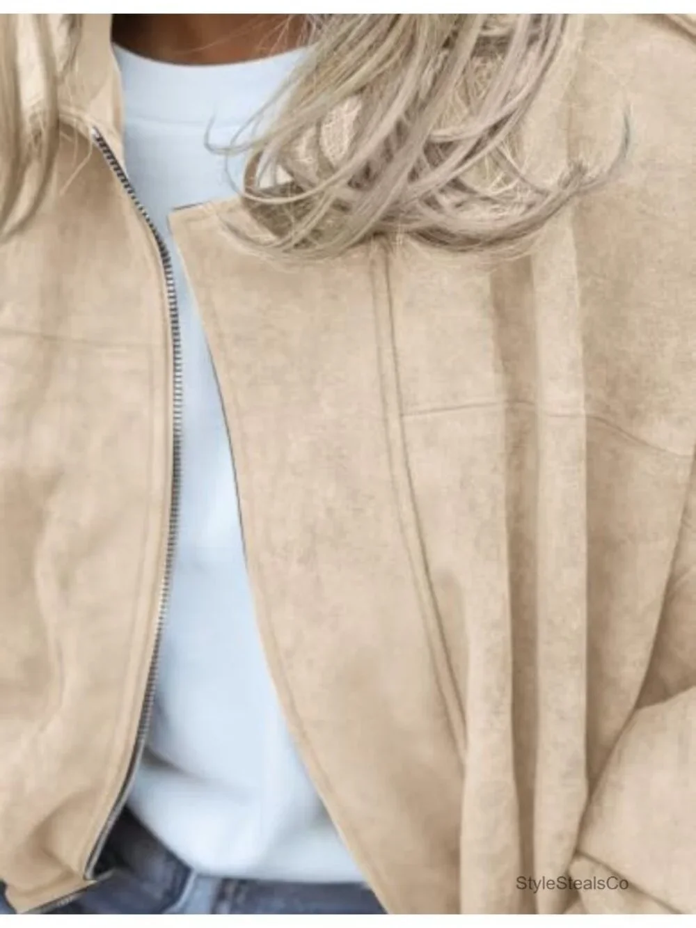 Faux Suede Cropped Bomber Jacket Women Oversized Zip Fall Winter